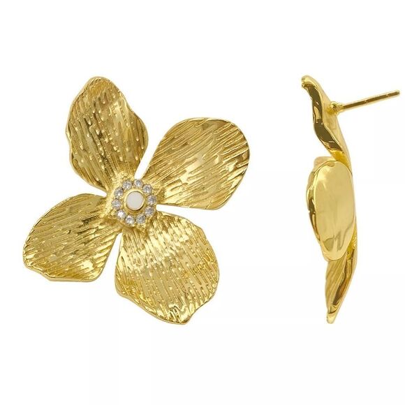Adornia 14k Gold Plated Simulated Pearl Flower Stud Earrings NWT - Picture 1 of 3